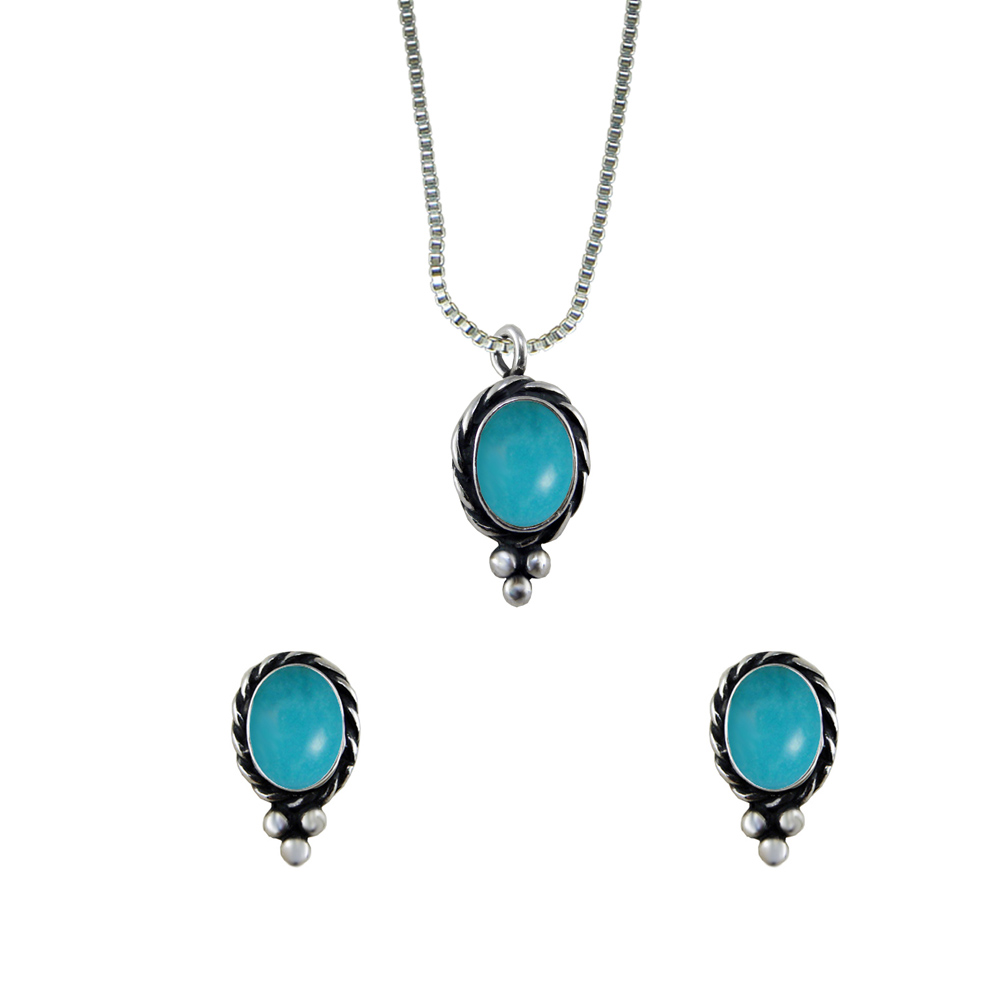 Sterling Silver Petite Necklace Earrings Set Turquoise